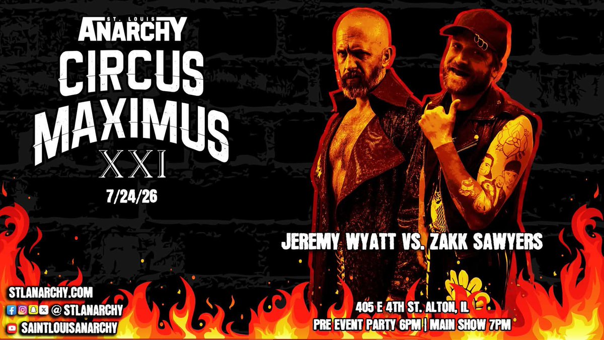 stlanarchy's tweet photo. Two flag bearers for the brand go to fisticuffs FTLOTG this Friday in Alton, IL.

@JeremyWyatt78 has a career and an endurance most dream of. Revered, feared, and respected all in the same breath. 

Zakk Sawyers might be the next one with a royal invite to a Coronation 👑

Can Wyatt show why he still wears the crown in Anarchy? 

https://t.co/cL1Q16KznL for 🎟️🎟️🎟️🎟️🎟️ help us smash that walk-in goal!