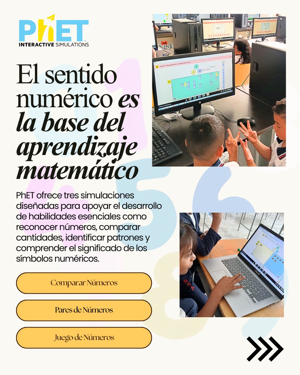PhETsims_es's tweet photo. 🔢 Muchos docentes conocen PhET por sus simulaciones de ciencias, pero también ofrece recursos para preescolar y primaria. 🚀 Fortalece el sentido numérico de tus estudiantes con simulaciones interactivas de matemáticas. ¡Descúbrelas en nuestro sitio web! https://t.co/KAKXm3f8bF https://t.co/4GaeXOcTxK