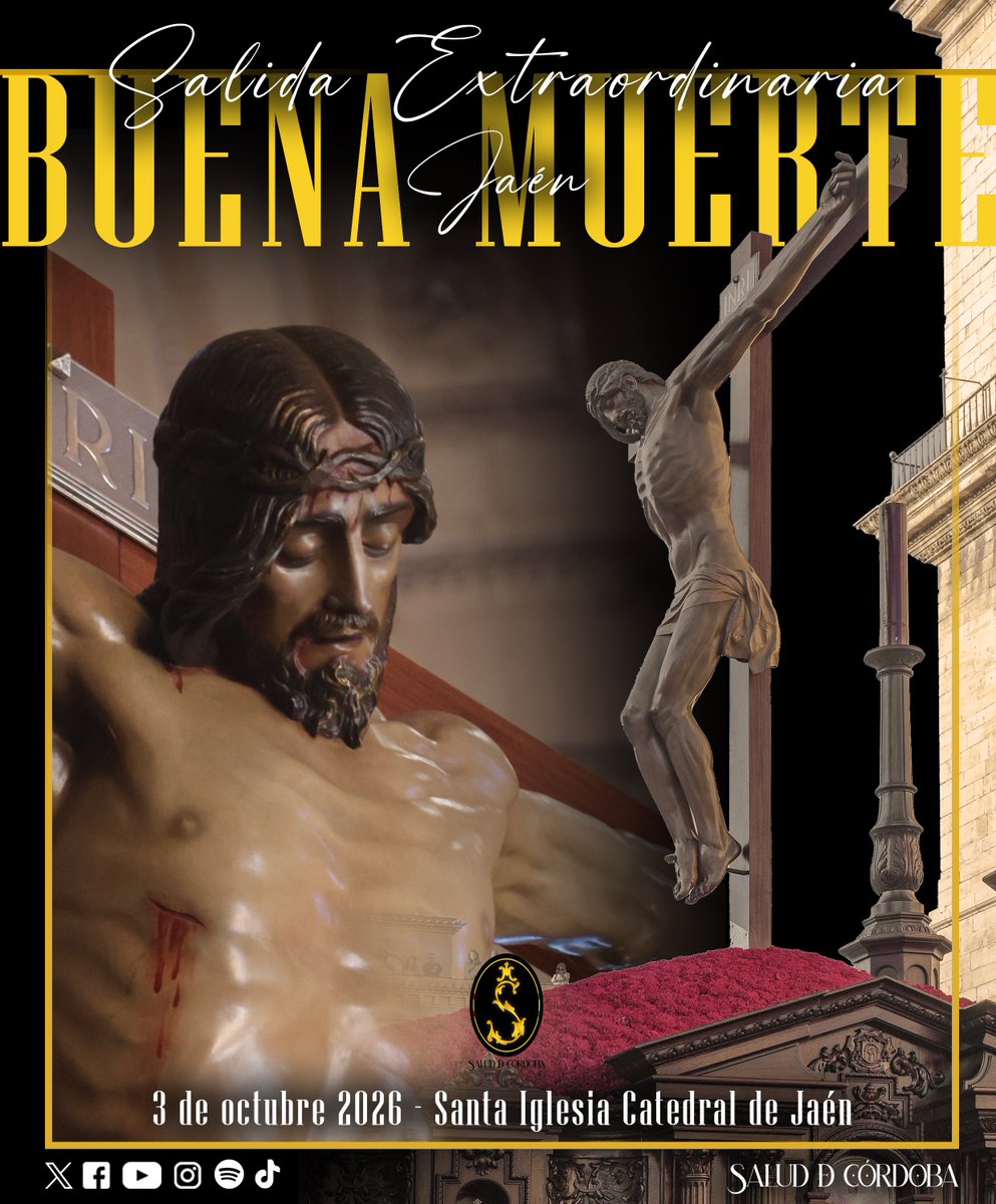 bandasaludcord's tweet photo. 🖋️ Comunicado Oficial | @buenamuertejaen 

Nos complace anunciar el acuerdo alcanzando con la Hermandad del Stmo. Cristo de la Buena Muerte para la Procesion Extraordinaria por el Centenario Fundacional , que tendrá lugar el 3 de Octubre de 2026. https://t.co/dNX2sOxRlw