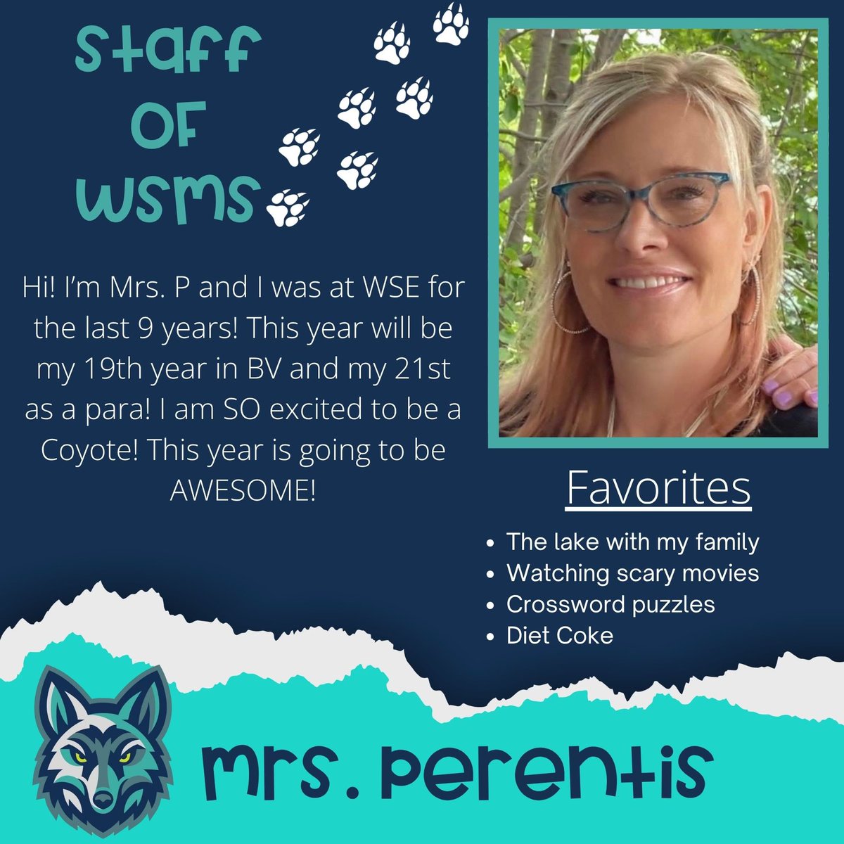 WSMCoyotes's tweet photo. Meet Our WSMS Staff!  We’re excited to introduce the incredible educators and staff members joining the Wolf Springs Middle School family.  Let’s give them a warm Coyote welcome as we prepare for an amazing year together! https://t.co/a9Ha0dgm6p