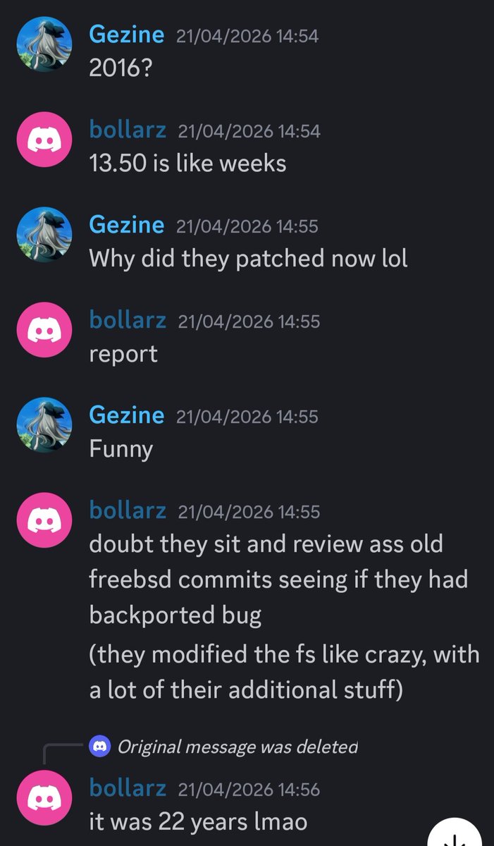 Slient_Logic's tweet photo. ✍️The Celsius Ps kexploit bug wasn't new at all.
It's a hilarious 2016 relic💀. Patched in PS4 13.50, bollarz spotted it in April anyway.
Even funnier 😂 he talked about it on the server and basically no one noticed👀
except actual devs like Gezine. Peak PS Jb Scene comedy 😂. https://t.co/dVRY9wYQb7