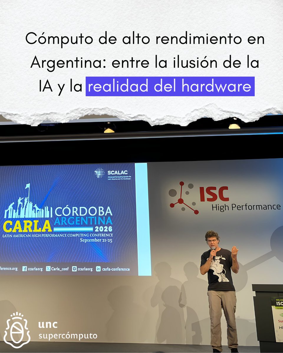 UNCSupercomputo's tweet photo. En la conferencia ISC High Performance, Nicolás Wolovick analizó el estado del cómputo de alto rendimiento y la inteligencia artificial en Argentina, las estrategias de UNC Supercómputo y la integración regional. Mirá la charla completa: https://t.co/86uI1xy2h2 https://t.co/XhcUhwXbQw