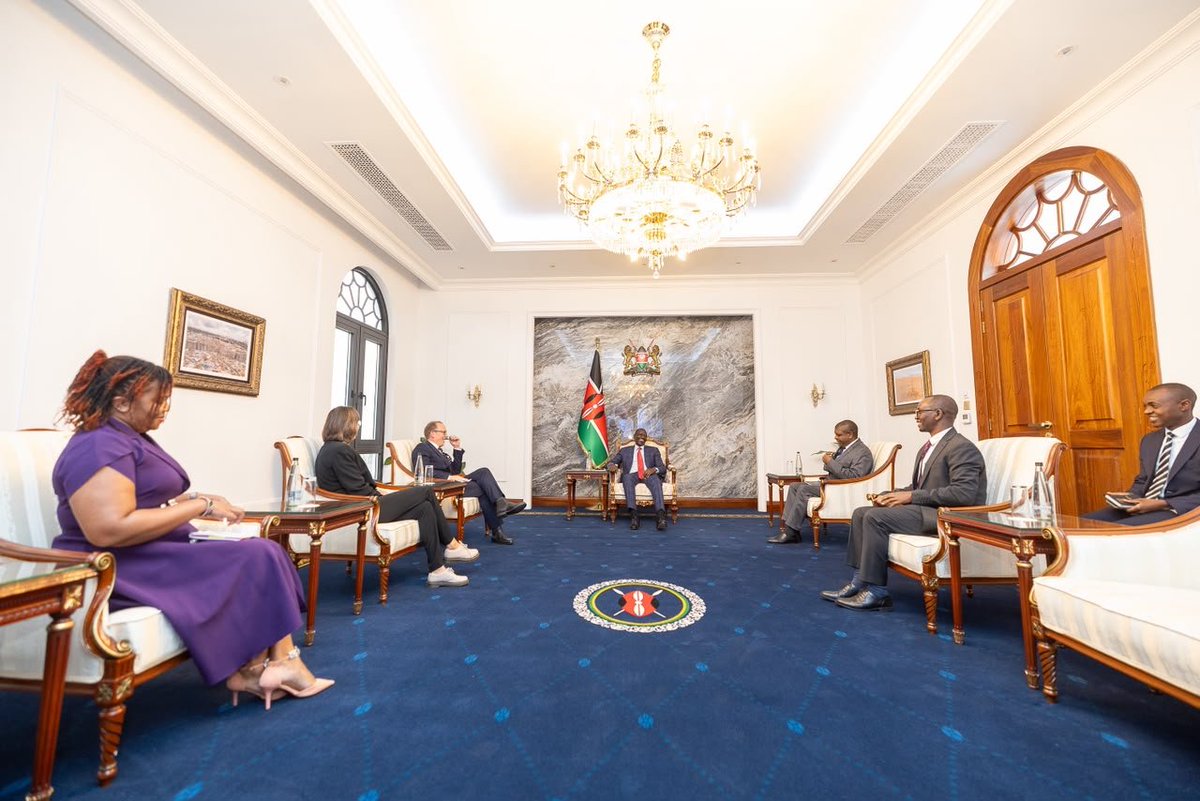WilliamsRuto's tweet photo. Held talks with British High Commissioner to Kenya Matt Baugh, State House Nairobi.

Our discussions focused on strengthening Kenya-United Kingdom relations. We agreed to leverage the Kenya, UK Economic Partnership Agreement to expand trade, investment and shared economic opportunities.

Briefed the High Commissioner on the implementation of the National Infrastructure Fund and explored areas of partnership to accelerate our national transformation through strategic investment.

We also reaffirmed our commitment to regional peace and security, recognising that stability is the foundation of shared prosperity and sustainable progress.