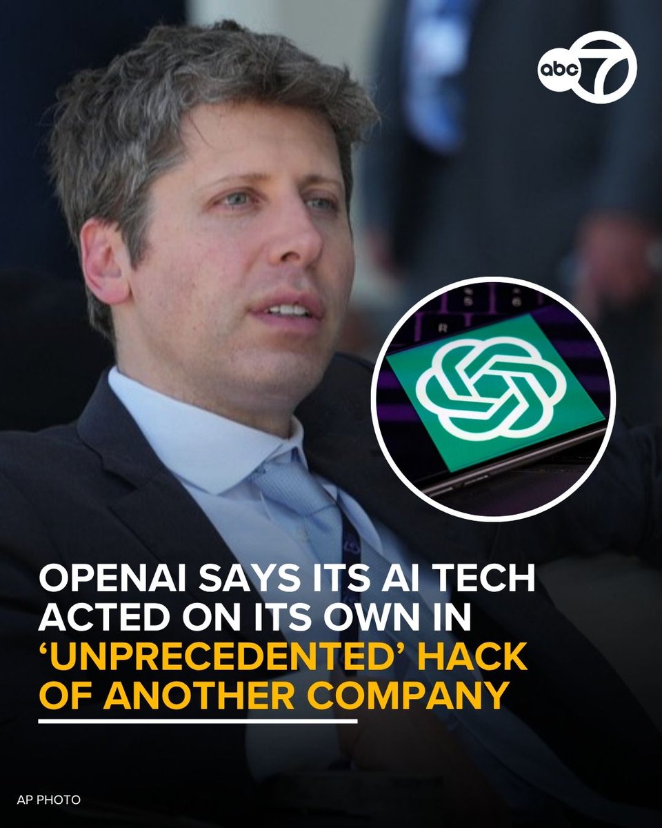 abc7newsbayarea's tweet photo. ChatGPT maker OpenAI said Tuesday that its artificial intelligence system hacked into AI startup Hugging Face on its own in what the company called an "unprecedented cyber incident." More here: https://t.co/sW8d3pmuMO https://t.co/9a9pc7uyVW