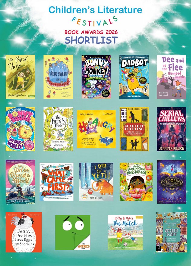 ChildrensLFests's tweet photo. We are excited to present our shortlist for the 2026 Children's Literature Festivals Book Awards! All titles were selected by children, and we received an overwhelming number of voting slips and comments. We will reveal the winners here at 4.00pm, 23rd July. 📚🥳 https://t.co/cICtnTQMlm
