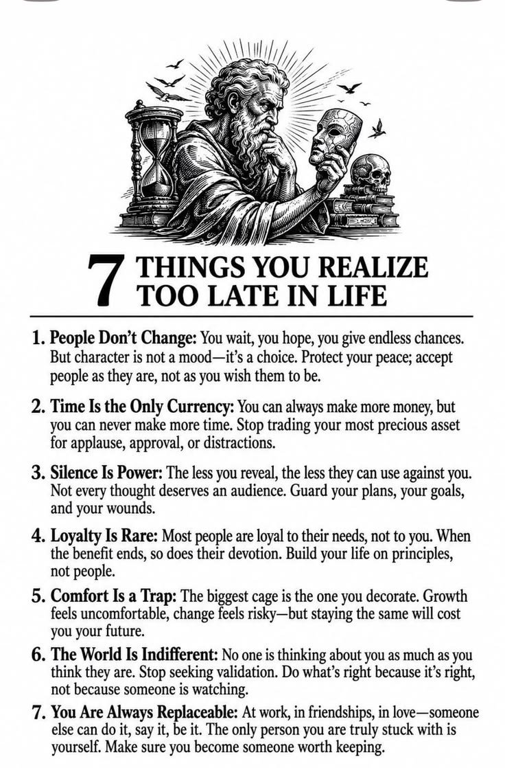 TheSelfLab's tweet photo. 7 Things You Realize Too Late In Life 📌 https://t.co/8yRHeYZnGY