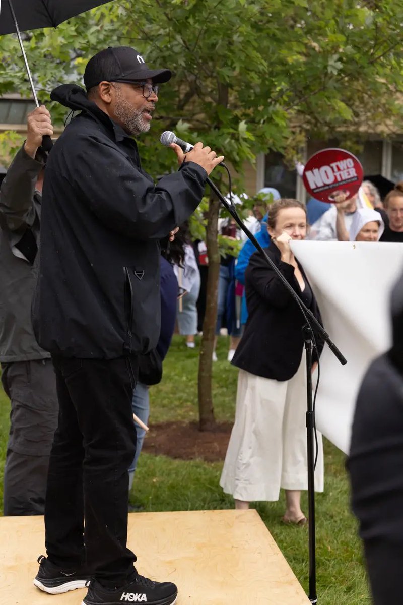 HealthCoalition's tweet photo. Chair of the CHC @JMACL3AN speaking for public universal health care and against AB’s two tier unfair Bill 11 at our rally in front of the Council of the Federation today in Charlottetown. #cdnpoli https://t.co/D6XoX1iXZr