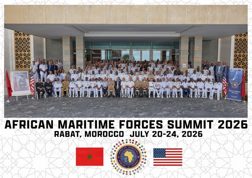 USEmbMorocco's tweet photo. تواصل الشراكة الاستراتيجية بين الولايات المتحدة والمغرب نموها. خلال قمة القوات البحرية الإفريقية المنعقدة في الرباط، جددت الولايات المتحدة والقوات المسلحة الملكية المغربية تأكيد التزامهما المشترك بتعزيز الأمن البحري، ودعم الاستقرار الإقليمي، والعمل جنبًا إلى جنب مع الشركاء في مختلف أنحاء المنطقة.

The U.S.-Morocco strategic partnership continues to grow stronger. At the African Maritime Forces Summit in Rabat, the United States and the Royal Moroccan Armed Forces reaffirmed their shared commitment to strengthening maritime security, advancing regional stability, and working together with partners across the region.