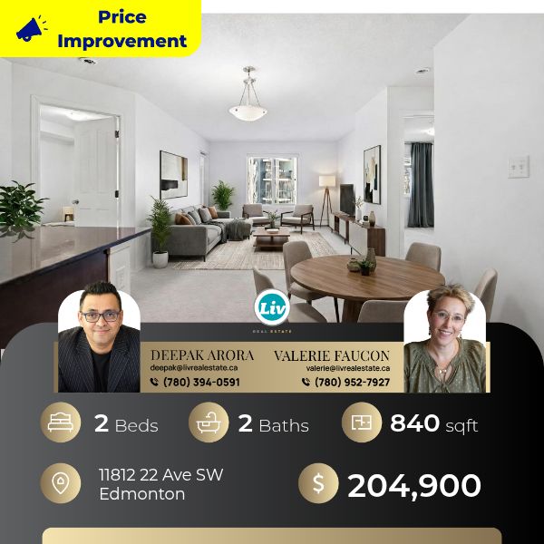 Deepaksellshome's tweet photo. Imagine a bright condo over eight hundred square feet with two roomy bedrooms, two full baths, a flexible den for work, one parking spot, walkable to a Superstore, schools, parks and quick highway access https://t.co/hJaapENdQt