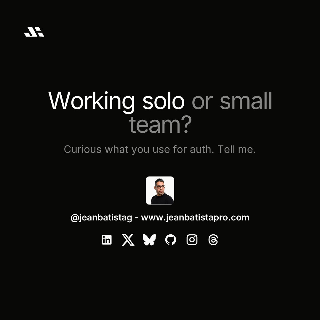 JeanBatistaG's tweet photo. Working solo or with a small team? Curious what you use for auth. https://t.co/ESrEFPzz90