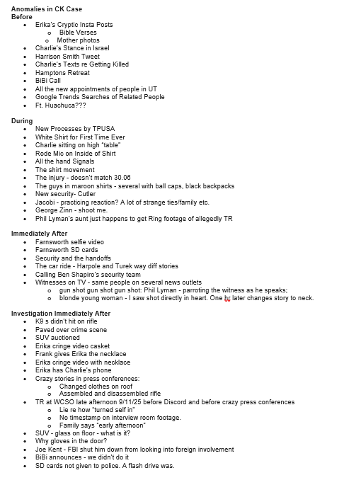 pattygifflaw's tweet photo. I made a quick list of anomalies in the CK case/things that don't point to the official narrative.  I'm sure there are more, but feel free to use when people call us crazy.  Feel free to add as well! https://t.co/ZebbB0nziV