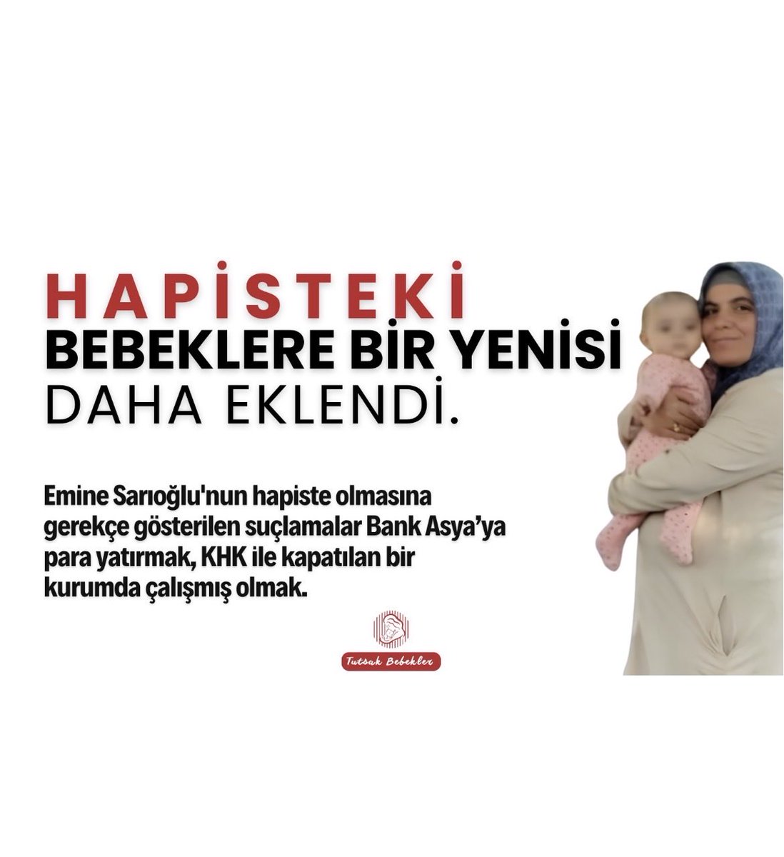 HUKUKCIZGISI's tweet photo. #AzraBebek Hapiste
15 Temmuz kurgusuyla başlayan hukuksuzluklar, masum anneyi ve bebeğini hapiste tutacak kadar büyüdü. KHK zulmü ve taraflı yargı kararları insan haklarını ayaklar altına alıyor. Bebekler zindanda değil, özgürce sokaklarda koşmalı! https://t.co/KvB7ApzSMv
