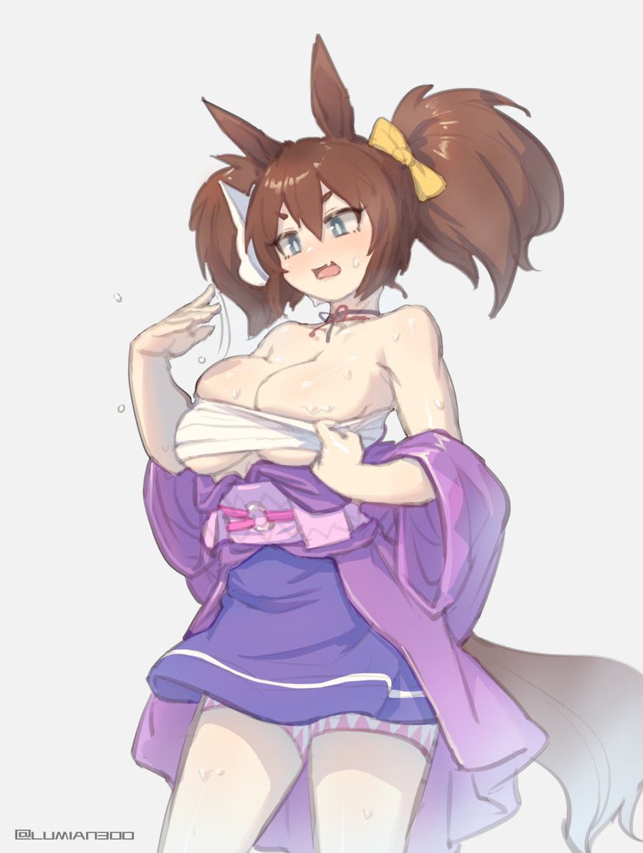 InariWans's tweet photo. Inari has been spotted by herself, trying to cool down after a (successful) race.

The view might be unintentionally... -thrilling-. https://t.co/aOVyiXaNMY
