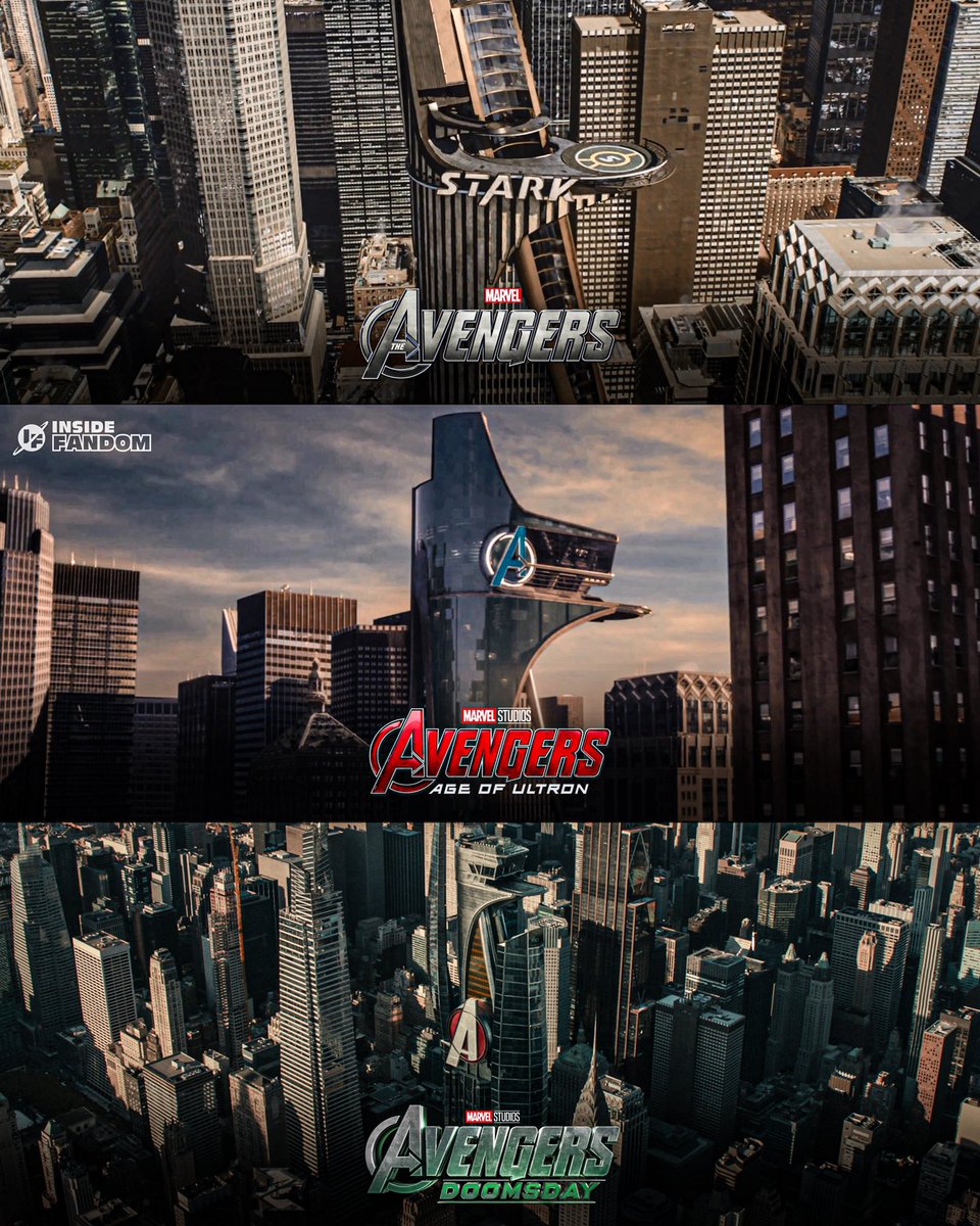 InsideFandom's tweet photo. Avengers Tower through the years.

#AvengersDoomsday https://t.co/KhU0ARTR6W