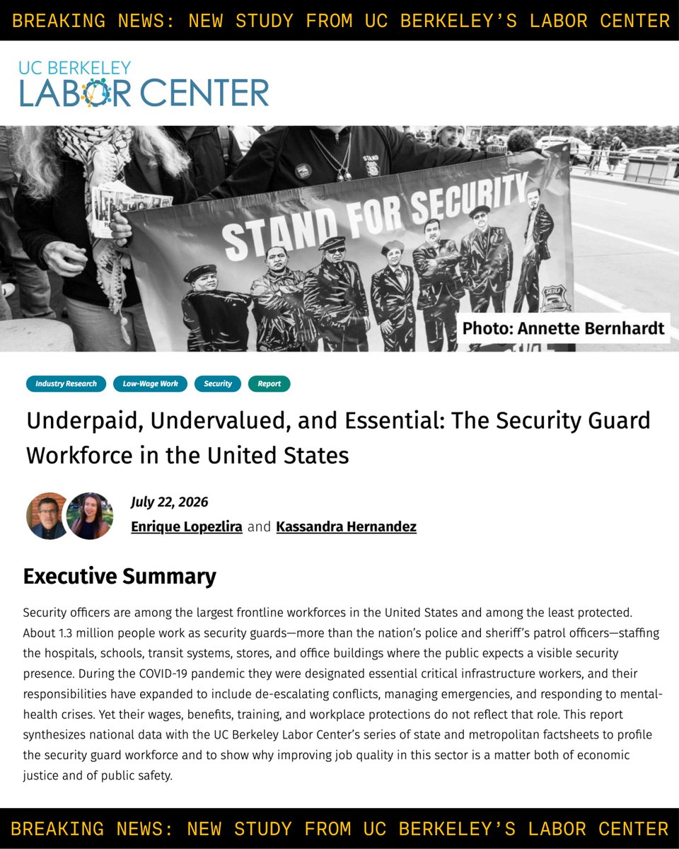 StandforSec's tweet photo. 🚨BREAKING: The UC Berkeley Labor Center conducted a nationwide study on the state of private security workers!! Be sure to check out the full study! #StandforSecurity https://t.co/ncHo4wAENC https://t.co/2wN3IIQJv0