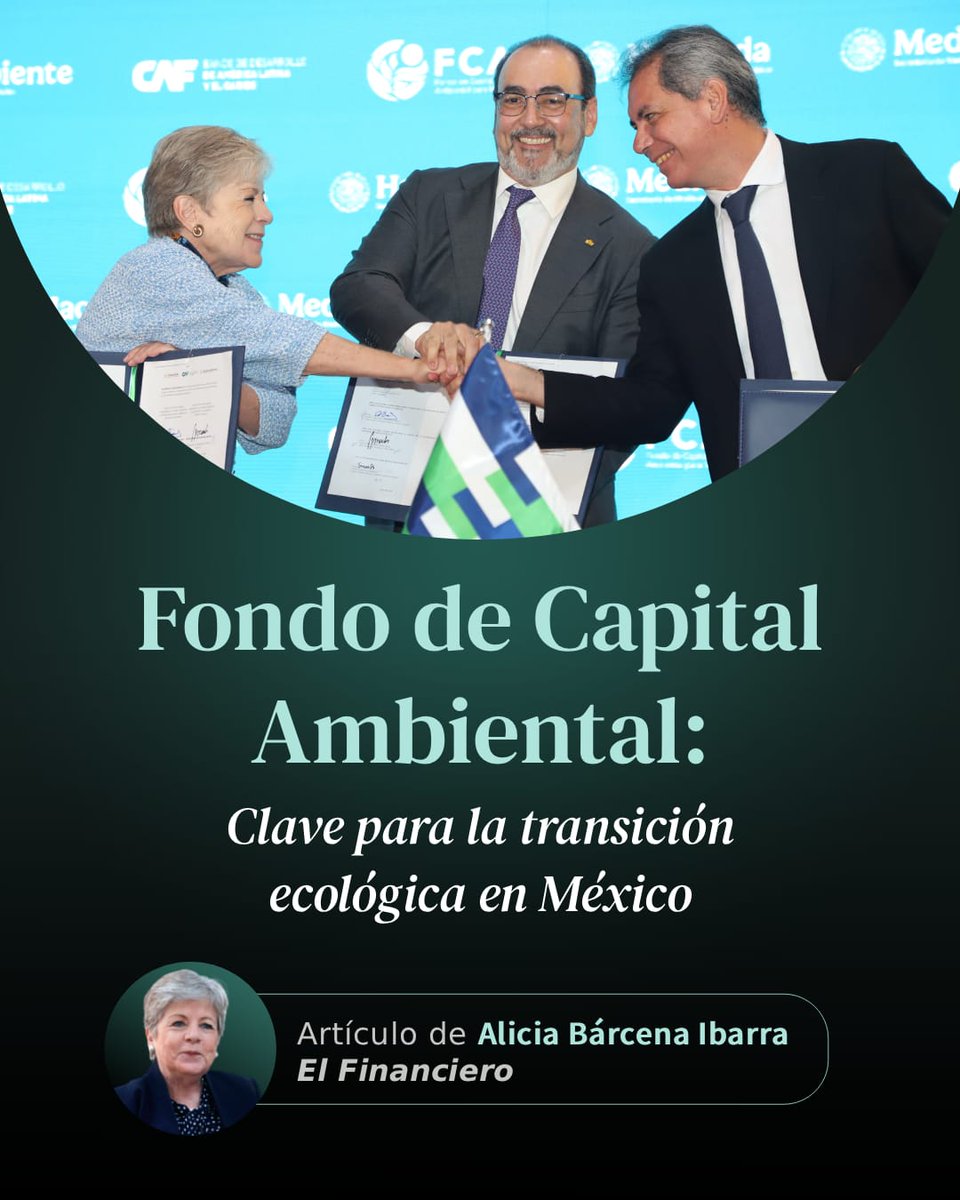 SEMARNAT_mx's tweet photo. ✍🏽 “Proteger la naturaleza es una inversión vital, clave para el futuro de México”. 

En su artículo de opinión para @ElFinanciero_Mx «Fondo de Capital Ambiental: clave para la transición ecológica en México», la secretaria @aliciabarcena explica cómo el Fondo movilizará recursos para proyectos ambientales concretos.

🔗 Lee el artículo completo: https://t.co/WKsCS3Z9Kn

#SomosMedioAmbiente