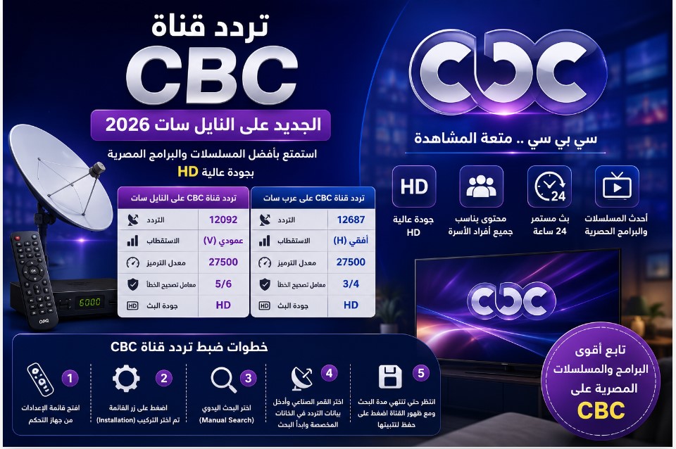 elomdasports's tweet photo. تردد قناة سي بي سي CBC الجديد على النايل سات 2026
تردد قناة سي بي سي CBC الجديد على النايل سات 2026
https://t.co/PUVVD3kkiM https://t.co/mNRMlOWP2u