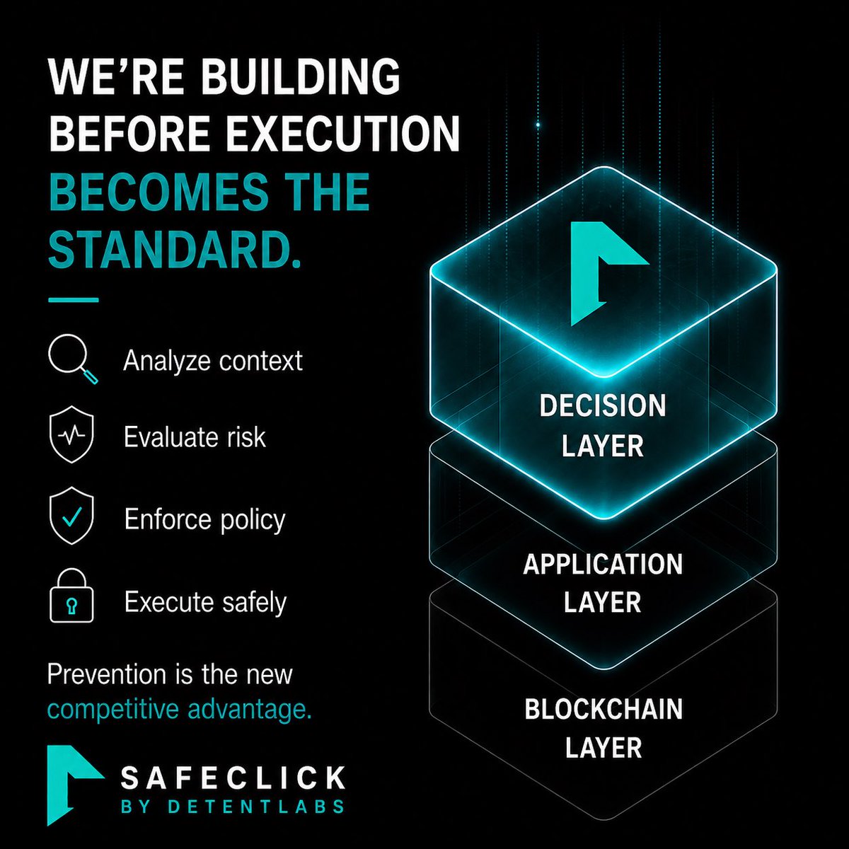 Detentlabs's tweet photo. We’re building for a future where security happens before execution.

Analyze context.

Evaluate risk.

Enforce policy.

Execute safely.

Prevention isn’t just good security.

It’s becoming a competitive advantage.

#Web3 #CyberSecurity #Blockchain https://t.co/jwOO3GET96