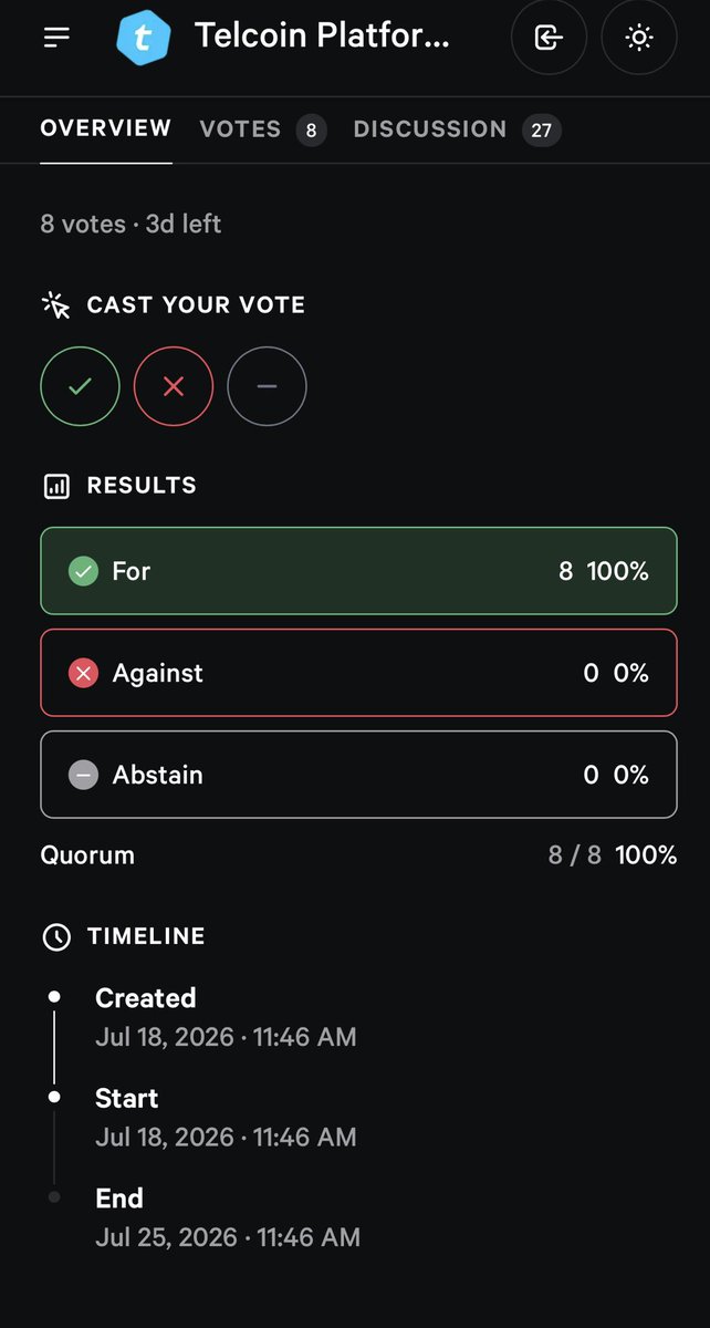 AngelofYHVH's tweet photo. Voting for TELIP: TEL Token Upgrade starts this Saturday on the Telcoin Association Treasury Council

The council I’m on.

@TelcoinTAO telcoin:native https://t.co/B9o0yY8yqt