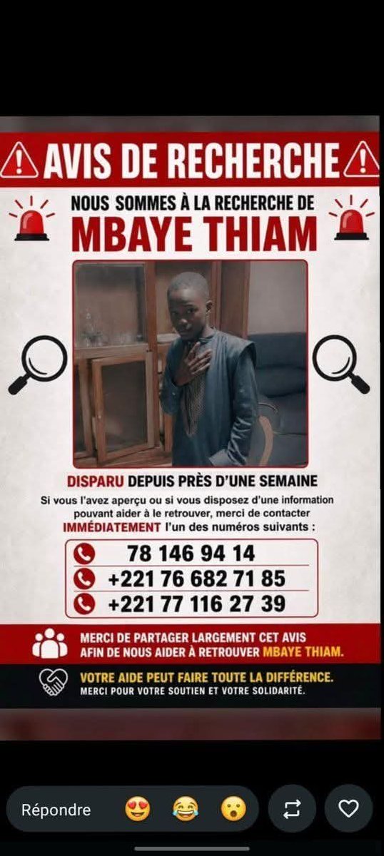 Avis_Senegal's tweet photo. 🚨Aidez sa famille à le retrouver🙏 https://t.co/GmERDClvd6