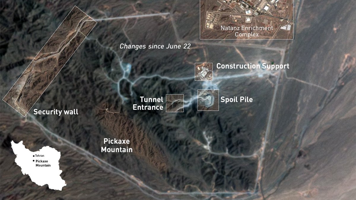 MarioNawfal's tweet photo. 🇮🇷🇺🇸 Iran has accused the U.S. of fabricating claims about the Pickaxe Mountain underground facility to justify further attacks.

Foreign Ministry spokesman Baghaei called Washington’s focus on the site “a fabricated pretext for aggression, destruction, and sabotage,” insisting no nuclear activity is taking place there.

The heavily fortified facility, located south of Natanz and buried deep under a mountain, is considered a difficult target.

Trump had threatened to strike it “pretty soon,” saying Iran could do nothing to stop it.

Source: CNN / Writer: Samuel