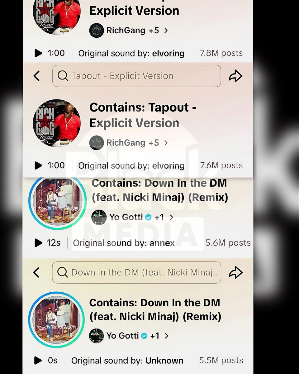 BlackMedia___'s tweet photo. .@NICKIMINAJ’s “Tapout” trend has now surpassed 7.8 million posts on TikTok (+200K), while “Down In The DM (Remix)” has reached 5.6 million posts (+100K).

Despite repeated attempts to cancel Nicki Minaj online, the public continues to embrace her music. The disconnect between online narratives and genuine public engagement has never been more apparent.