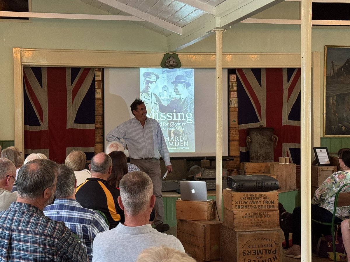 GreatWarHuts's tweet photo. The wonderful @richardvanemden starting his talk about ‘The Search for Francis Mond’ for our July #HuttedHistories, in our original First World War Recreation Hut, here at Brook Farm Camp a few minutes ago.

#Missing
#RoyalFlyingCorps https://t.co/hvXXQa1iHh