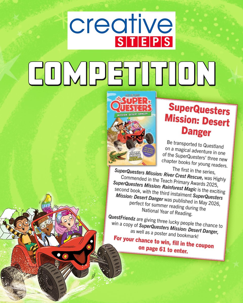 QuestFriendz's tweet photo. ✨Competition time! ✨

You can win a copy of SuperQuesters Mission: Desert Danger by @pauliancross in the Summer Edition of Creative Steps Magazine.

Enter the competition here:
https://t.co/nnIKNA4lte

📅Closing date 31 August 2026.
UK only. https://t.co/9OomPVbhay