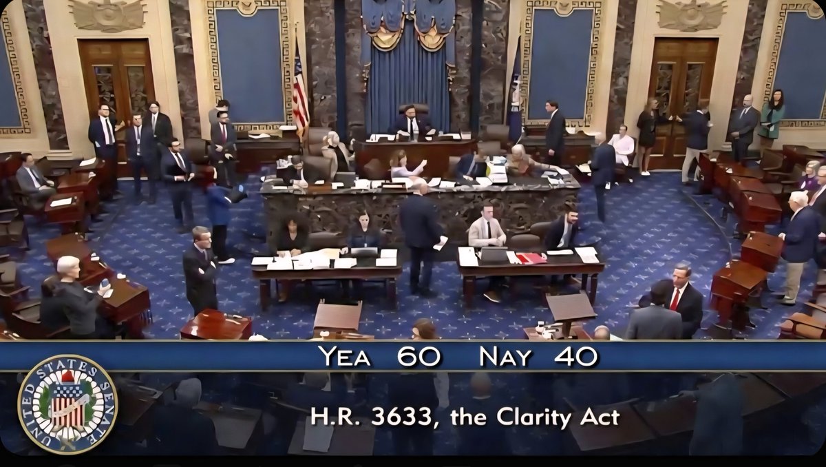 mrnguyen007's tweet photo. US SENATE PROCEDURAL VOTE AND FLOOR VOTE ON THE CLARITY ACT IS EXPECTED BY NEXT WEEK.. 📃 🇺🇸 🗳 https://t.co/cOtfZu1jH8