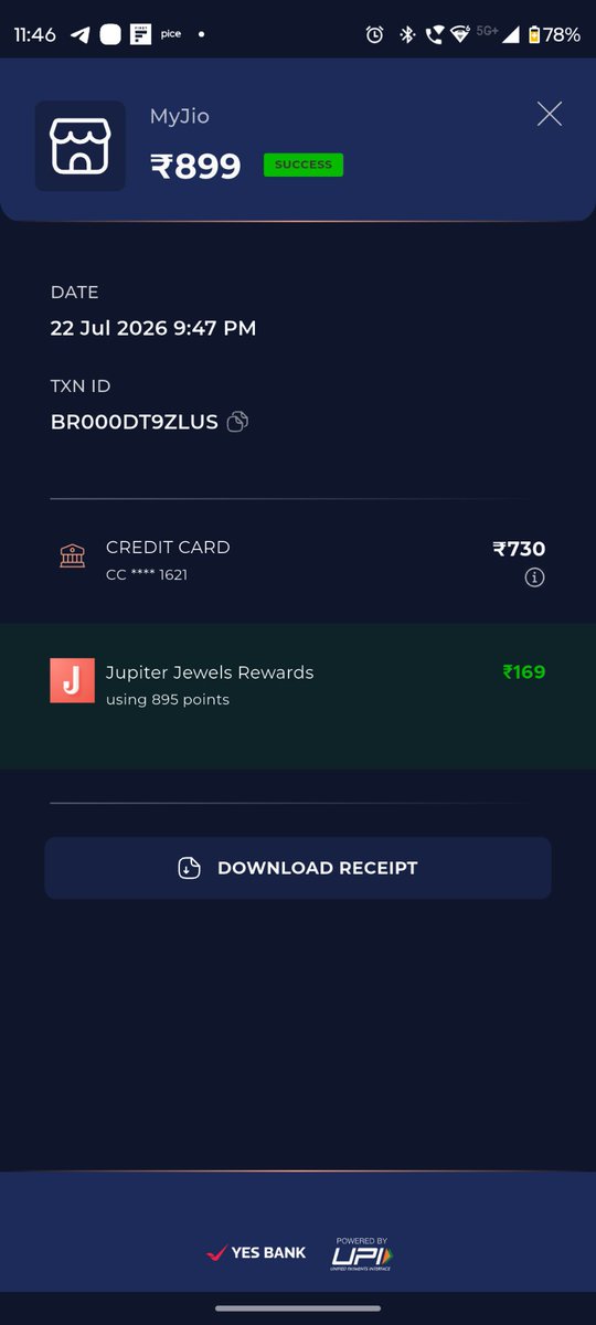 MohdAnas032's tweet photo. Hi @JioCare @twidpay,Maine Twid App ke credit card option se Jio number par recharge kiya tha. Dono apps mein payment SUCCESSFUL dikha raha hai, lekin amount katne ke baad bhi Jio account mein plan credit nahi hua hai. Kripya check karke ise jald se jald activate karein. https://t.co/xsUMryXhsC