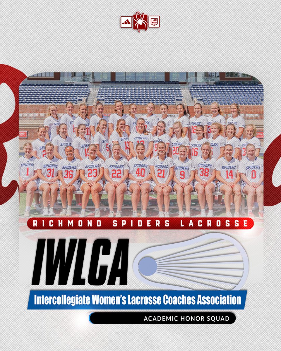 SpiderWLAX's tweet photo. Our Spiders have the brains! 🧠🕷️

Nine Spiders earned spots on the @IWLCA Academic Honor Roll, while the team was named an Academic Honor Squad! 📚👏

#OneRichmond | #RollDers https://t.co/v1DTpl9uDJ