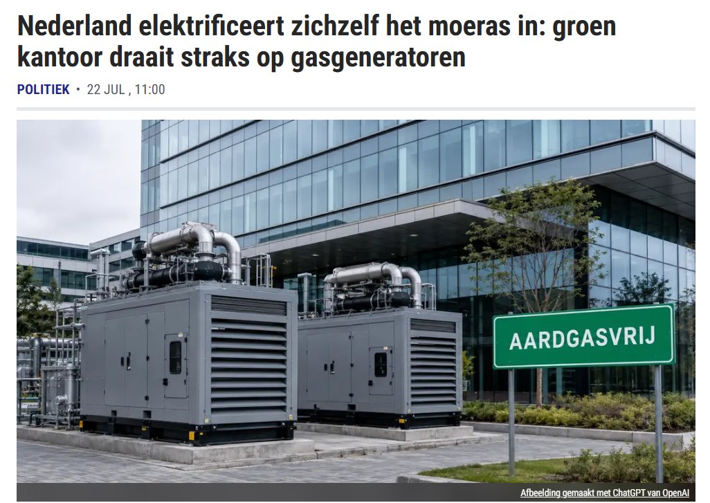 Miss_Royal73's tweet photo. In #Utrecht wordt het voormalige Rabobank-kantoor naast Hoog Catharijne verbouwd tot een modern, energiezuinig en vrijwel #aardgasvrij kantorencomplex, #DeNieuweTuin. 

Alleen kan het gebouw door de #netcongestie niet normaal worden aangesloten. De oplossing is van een bijna artistieke absurditeit: twee #gasgeneratoren.

Het groene prestigeproject heeft #fossiele generatoren nodig om toegang te krijgen tot het elektriciteitsnet. Dit soort constructies zijn enkel te betalen door grote projectontwikkelaars, kleine bedrijven kunnen niets anders doen dan wachten...  
Nederland anno 2026. 🤡