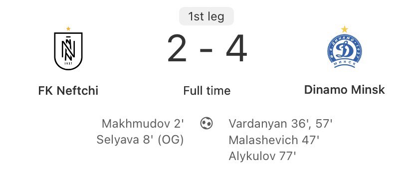 TheEuroFE's tweet photo. 🇦🇿🇧🇾 2-0 down away at Neftçi PFK inside the first eight minutes?!

No problem!

Dinamo Minsk completed an incredible comeback as they won 4-2 in the Conference League second qualifying round! https://t.co/IyEGLVRTO9
