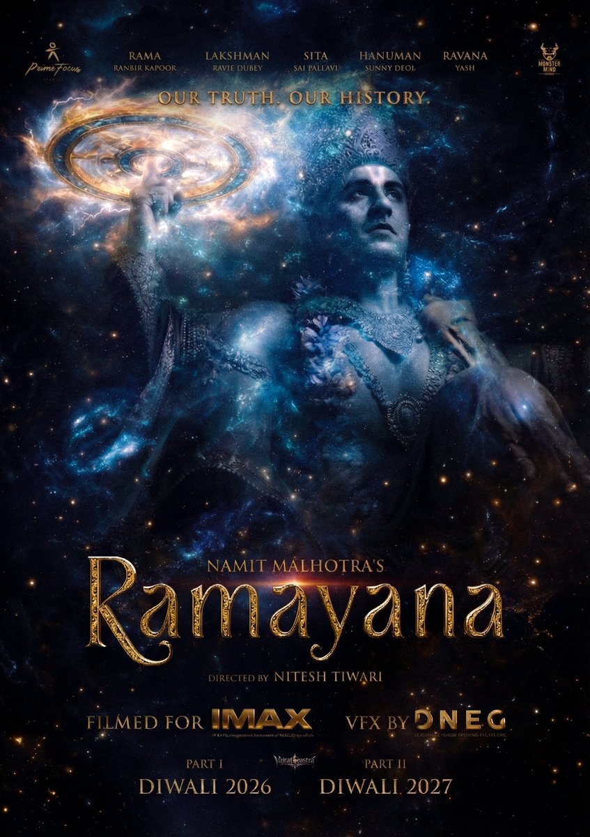 OurIndianCinema's tweet photo. Shri Ram, the eternal incarnation of Lord Vishnu, holder of Lakshmi’s grace and dharma’s light.

As the cosmic Chakra awakens and the stars align, our eternal truth returns.

Jai Shree Ram 🙏
1 DAY TO GO - #Ramayana Trailer 🏹 https://t.co/hU2JSya04K
