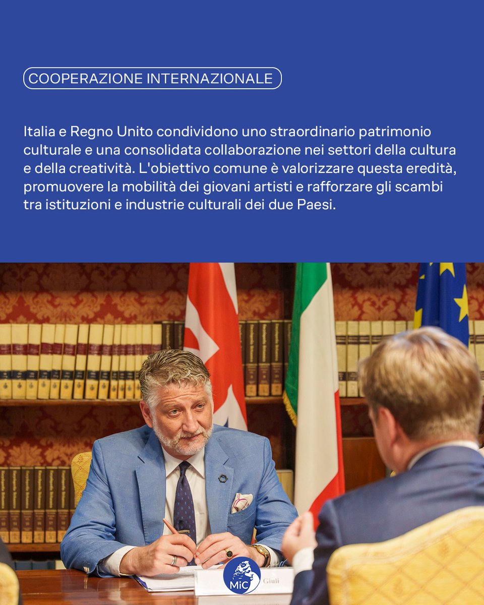 MiC_Italia's tweet photo. Il Ministro della Cultura @AlessGiuli ha incontrato a Roma il nuovo Ambasciatore del Regno Unito in Italia, @sblhickey. Al centro del colloquio, il rafforzamento della collaborazione culturale tra i due Paesi e il sostegno all'Ucraina.

@UKinItaly @UKinItalia https://t.co/lKuCUVYo1j