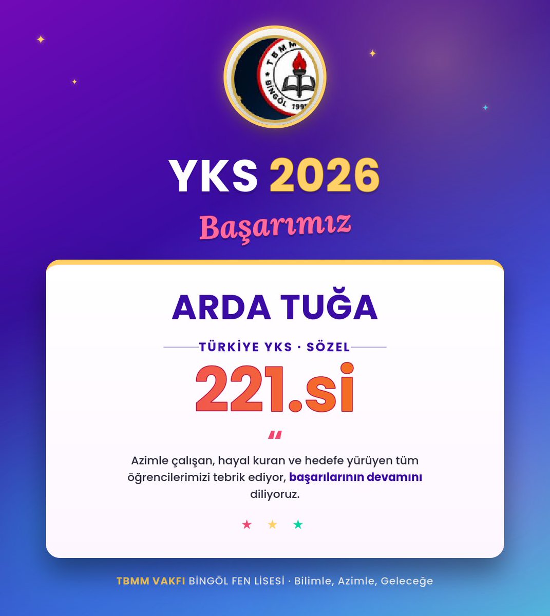 BFL121's tweet photo. Okulumuzun gurur verici YKS 2026 sonuçları. Emeği geçen tüm öğretmen ve öğrencilerimizi tebrik ederiz.   @bingolvaliligi @bingolmem @MustafaOzel66 @yusuf_tokus @Orhanbugrahan @avci_orhn https://t.co/jzTaFgoyd0