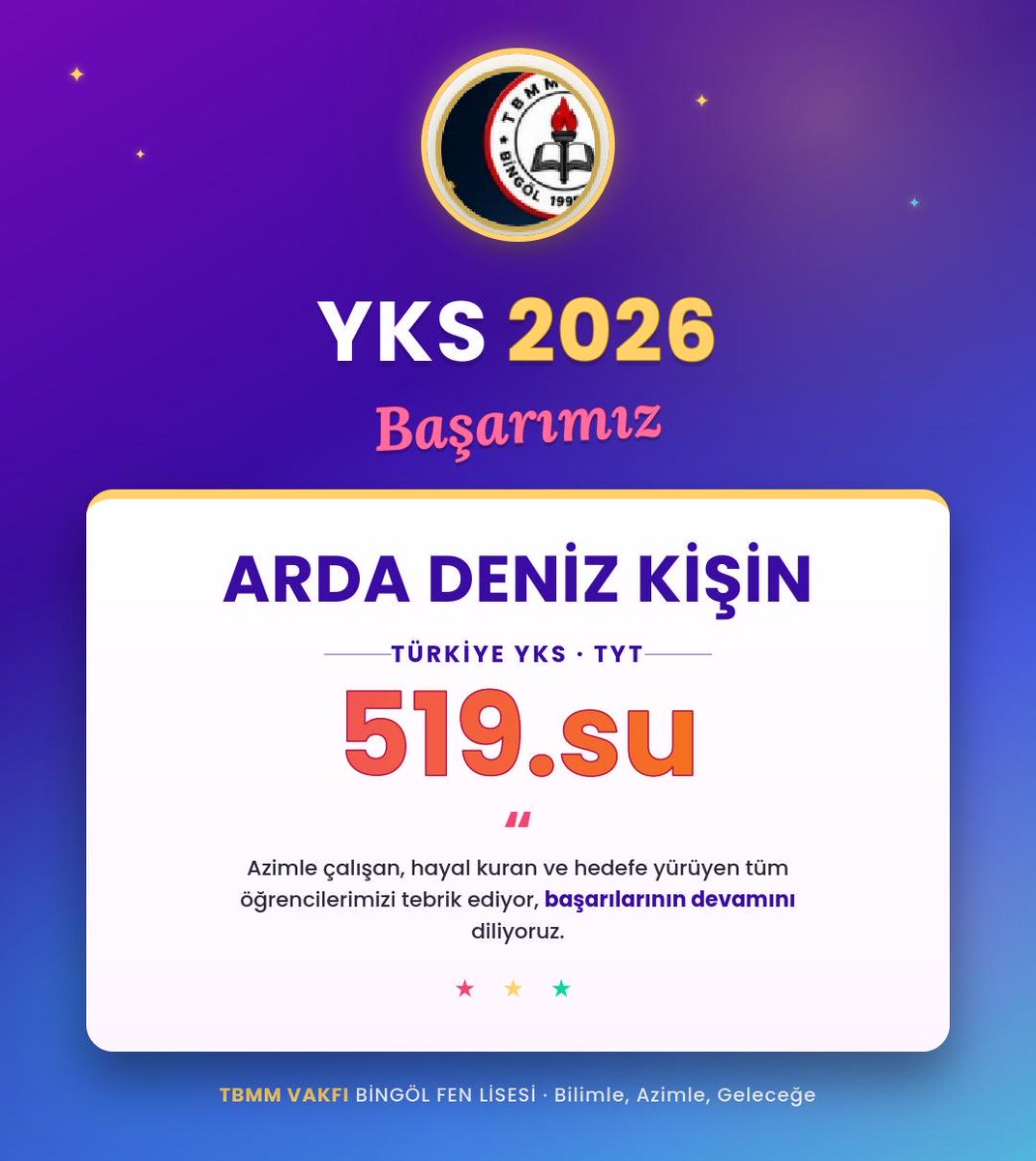 BFL121's tweet photo. Okulumuzun gurur verici YKS 2026 sonuçları. Emeği geçen tüm öğretmen ve öğrencilerimizi tebrik ederiz.   @bingolvaliligi @bingolmem @MustafaOzel66 @yusuf_tokus @Orhanbugrahan @avci_orhn https://t.co/jzTaFgoyd0