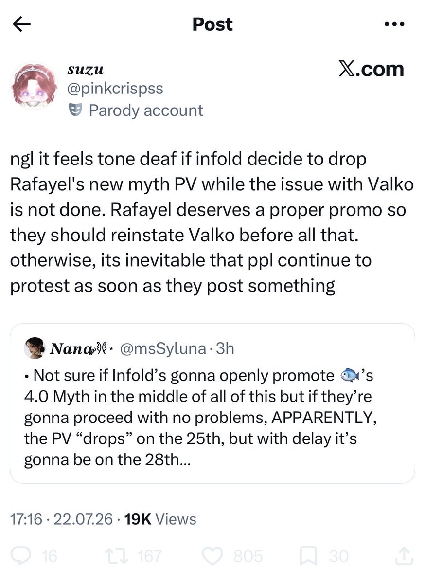 _alvedo's tweet photo. I’m blocked so I can’t qrt this stupidity. But let me say this, YOU are the ones planning on ruining Rafayel’s myth promo and raining on Rafayel girlies’ parade🫩
Your rabid dog is GONE so grow a back bone and fucking leave the game if you’re going to ruin existing LIs events🖕🏼🖕🏼 https://t.co/86Y6ENKQu1