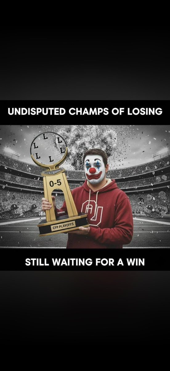 TXBuiltSports's tweet photo. @OUEnthusiast And I'll say again, let me know when OU makes it past round 1 and actually wins a playoff game and isn't 0-5 https://t.co/EQqiTwopgO