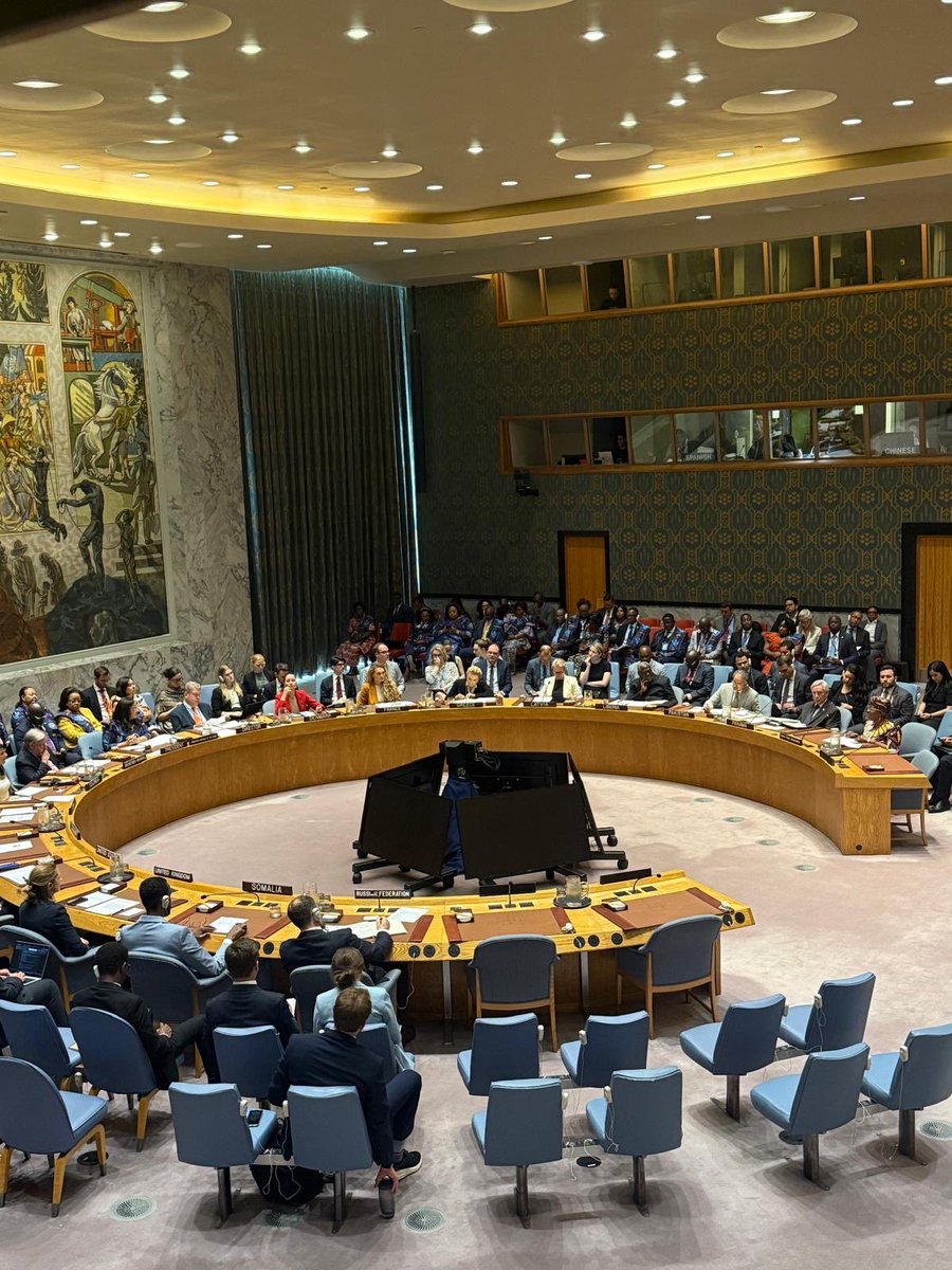 NOIweala's tweet photo. At the @UN Security Council High-Level Debate on Natural Resource Governance convened by the Democratic Republic of the Congo, the current Chair of the UN Security Council with H.E. Mme Thérèse Kayikwamba Wagner @RDCongoMAE, Minister of Foreign Affairs, presiding. Many thanks to the DRC and H.E. President Felix Tshisekedi @FelixUdps for the invitation to join the @UN SG H.E. @antonioguterres to brief the Security Council on the governance of critical minerals. Focused my intervention on the need to move from rent extraction and dependency to value addition that favors local and subregional value chains, creating jobs involving local communities and increasing developing economies’, especially Africa’s, shares of global trade. Only through this can you build peace. With proper governance, critical minerals can be a source for peace and prosperity and win-win global cooperation rather than a source of conflict. Great opportunity to also give a hug and say hello to my sister DSG @AminaJMohammed.