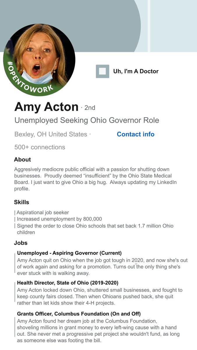 ohiogop's tweet photo. Amy Acton: #NewJobAlert https://t.co/gYIUaRaNMU