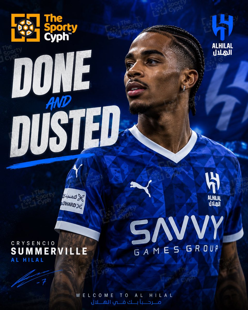 TheSportyCyph's tweet photo. 🚨 BREAKING: Summerville to Al Hilal, Done &amp; Dusted.

The Dutch winger has verbally agreed terms and accepted Al Hilal’s proposal. AS Roma pushed hard over a chaotic 48 hours, but Summerville is now booked in for his medical.

Package: West Ham secure £55m upfront + £10m add-ons. https://t.co/NV3HonV0qd