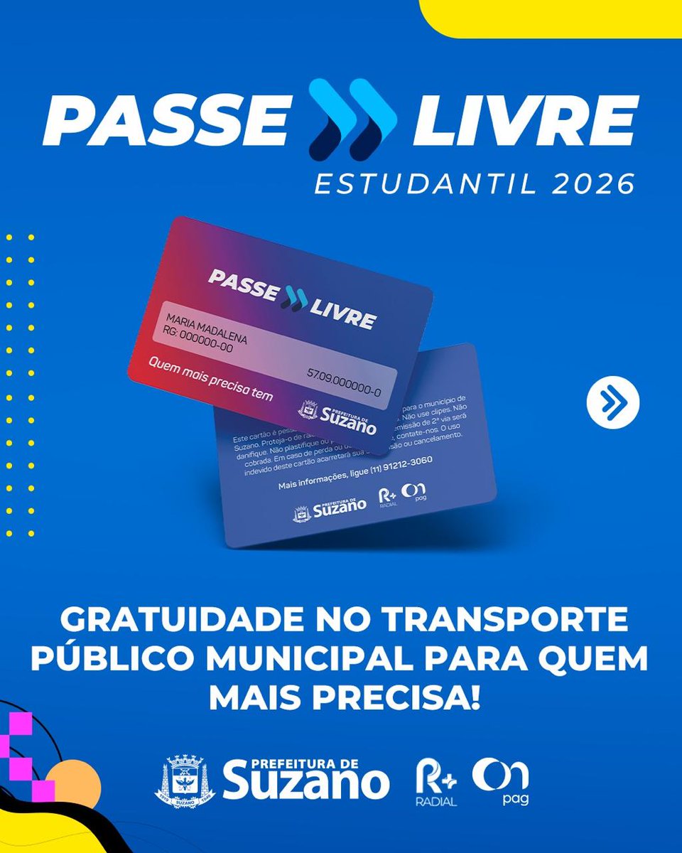 presuzano's tweet photo. PASSE LIVRE ESTUDANTIL: INSCRIÇÕES CONTINUAM ABERTAS 🎓🚌
Estudantes de Suzano já podem fazer a inscrição ou o recadastro para o 2º semestre. Garanta seu benefício até 30 de setembro!
Acesse: https://t.co/TitgHSeaj7 https://t.co/3M0iBglchV
