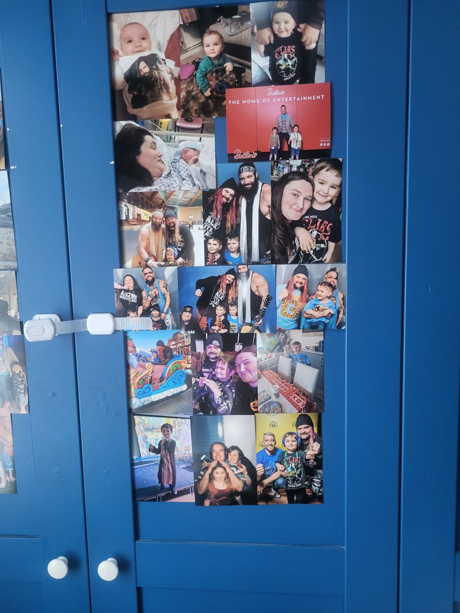 WWEOLDSCHOOL's tweet photo. So after the house fire and moving into this new home (it sill not feeling like home) and trying to replace everything of the kids. I managed to make a wall of photos to try and make it more homely. #FML #Truestory #Teamawesome https://t.co/vldX6ncygD