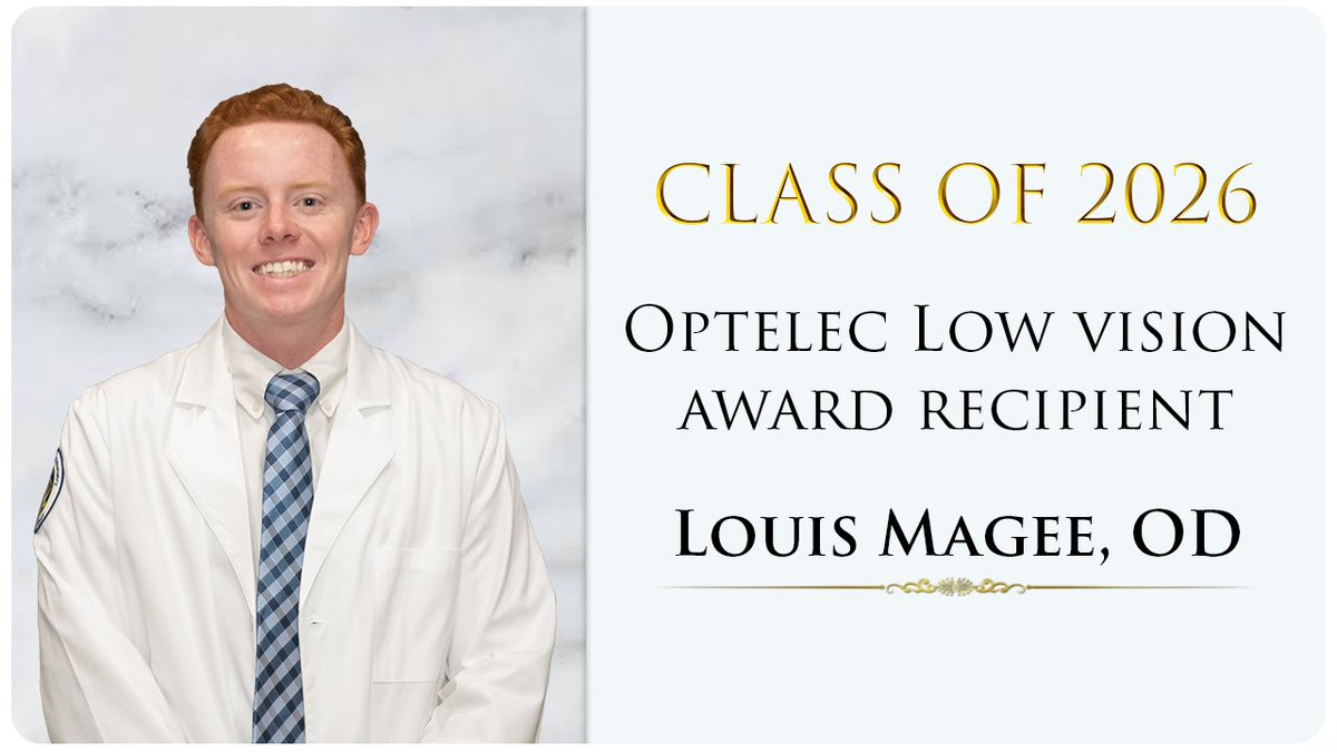 Optelec's tweet photo. Congratulations to Dr. Louis Magee! Louis Magee, OD, is a Class of 2026 graduate of @SCOnews, and a recipient of the 2026 Optelec Excellence in Low Vision Award. We wish him continued success as he advances his career in low vision care and optometry.

#Optometrist #LowVision https://t.co/sYfftnqjFz