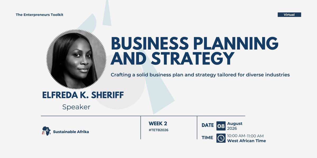 Susafrikaorg's tweet photo. Episode 2
A great idea isn't enough.
Learn how to validate opportunities, understand your market, and build a strategy that creates long-term value.
Episode 2 | Business Planning & Strategy
📅 8 Aug
🔗 Register: https://t.co/GG4UgVDFpb
#ET20 #BusinessStrategy https://t.co/BZP6ZuldRg
