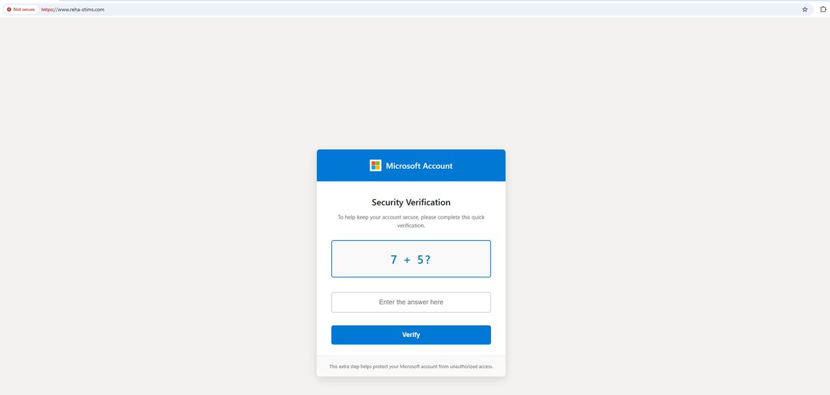 Malwarehunterr's tweet photo. 🚨 Microsoft phishing chain

The initial page on reha-stims[.]com displays a fake Microsoft CAPTCHA, collects the victim's email, IP, device, ISP, and location, then exfiltrates the data to a Telegram bot before redirecting to a fake Microsoft Entra login.

The second stage (login.authmicrosofttauthentication[.]top) closely clones the Microsoft sign-in page and submits credentials to attacker-controlled /common/login endpoints.

IOCs:

- reha-stims[.]com
- login.authmicrosofttauthentication[.]top
- Telegram Bot ID: 8388507424
- Telegram Chat ID: 6529371358

Similar sites:

rehamdticktt[.]top
104.248.209[.]204
mail-mzkt-by.reha-stims[.]com
webmail-customs-go-kr.reha-stims[.]com

#Phishing @MsftSecIntel @skocherhan @500mk500 @abuse_ch @JAMESWT_WT