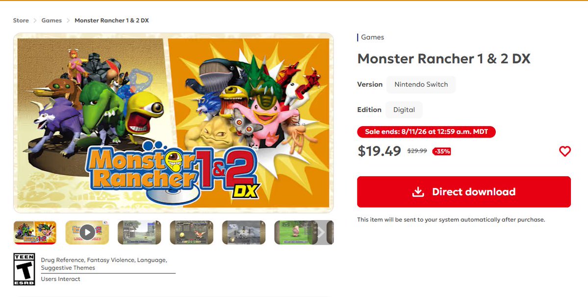 MonsterFenrick's tweet photo. Monster Rancher 1&2 DX on Sale on Switch/Switch2
#MonsterRancher #MRDX #MR1 #MR2 #MF1 #MF2 #Nintendo #Switch https://t.co/dFJlvo8BZy