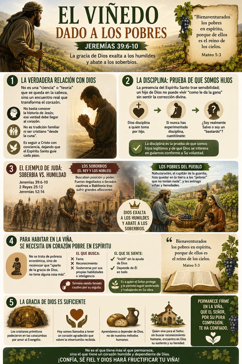 ibncartago's tweet photo. Muchos conocen acerca de Dios, pero pocos dependen verdaderamente de Él. Dios no honra al orgulloso que confía en sus propias fuerzas, sino al que reconoce que necesita de Su gracia cada día.

🍇 Él da Su viña a los pobres en espíritu, a los que ponen toda su confianza en Él. https://t.co/0V2CwS3f4V