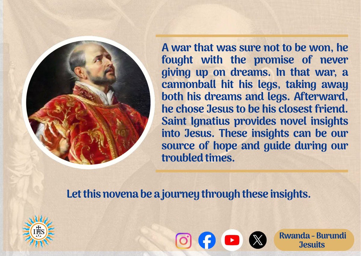 Jesuits_RwB's tweet photo. The beginning of nine days with St Ignatius, learning from him how to deepen our relationship with Jesus. 
#novena #rwandaburundi #jesuits #stignatiusofloyola https://t.co/vxFK017t0T